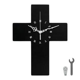 Crucifix Wall Clock, Gothic Cross Wall Clock - Gothic Decor Wall Hanging Clock for Living Room, Bedroom or Office - Black - Wooden-Silent Non-Ticking