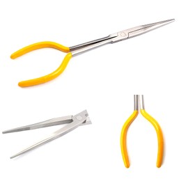 OdontoMed2011® 11-Inch Straight Jaw Extra Long Reach Chain Nose Pliers Yellow Grip Stainless Steel/Vinyl Grips
