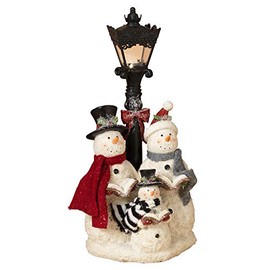 Gerson 16.9 in. Battery-Operated Lighted Snowman Carolers Figurine and Lamp Post