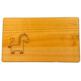 kreativherz - Chopping Board Made of FSC® Certified Oiled Cherry - Wooden Breakfast Board with Horse Motif - Snack Board Wooden Board with Engraving - Birthday Gift