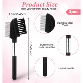 Small Eyelash Comb, 3Pcs Metal Teeth Lash Separator & Eyebrow Groomer with Short Handle, Professional Grooming Tools for Eyebrows and Lashes