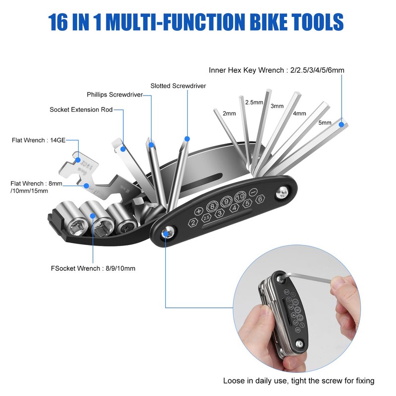 oumuik Bicycle Repair Kit Bicycle Accessories 16-in-1 Bicycle Tool, Multi-Tool