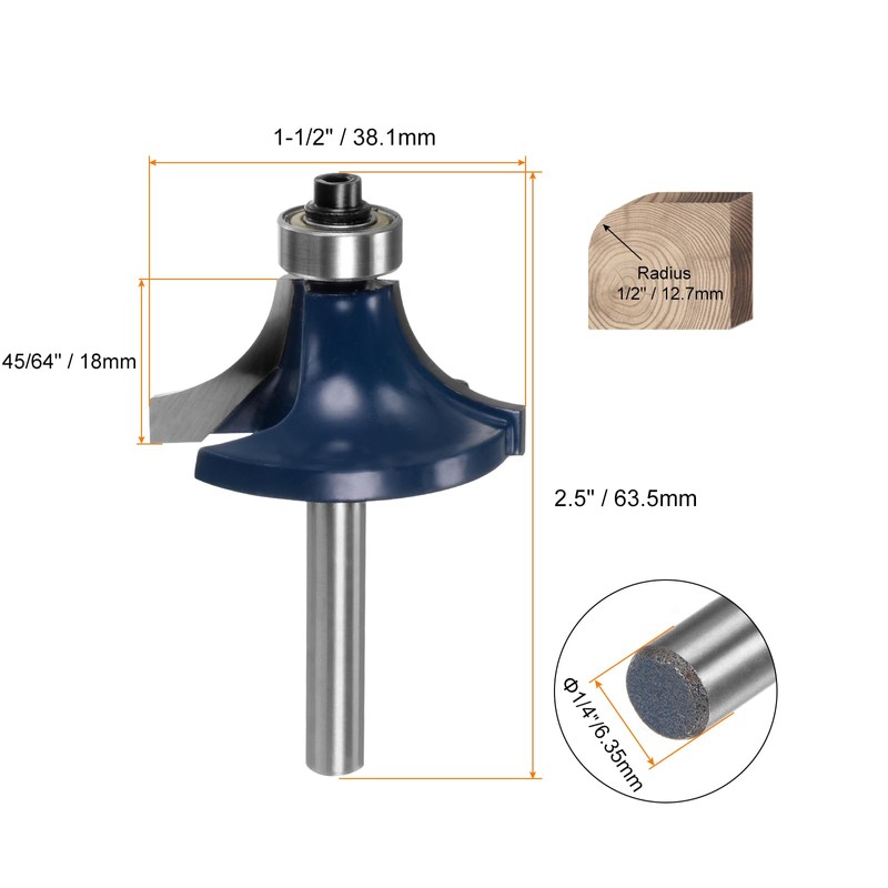 sourcing map Rounding Cutter Diameter 1/4 Shank 1 Inch Radius