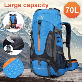 Opetdo 70L Nylon Hiking Backpack with Ultralight Waterproof Protective Cover for Mountain Climbing Trekking Sports Travel Camping, blue