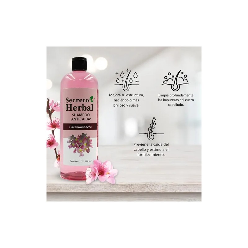 Shampoo Anticaída Y Regenera Cacahuanache Secreto Herbal 1l