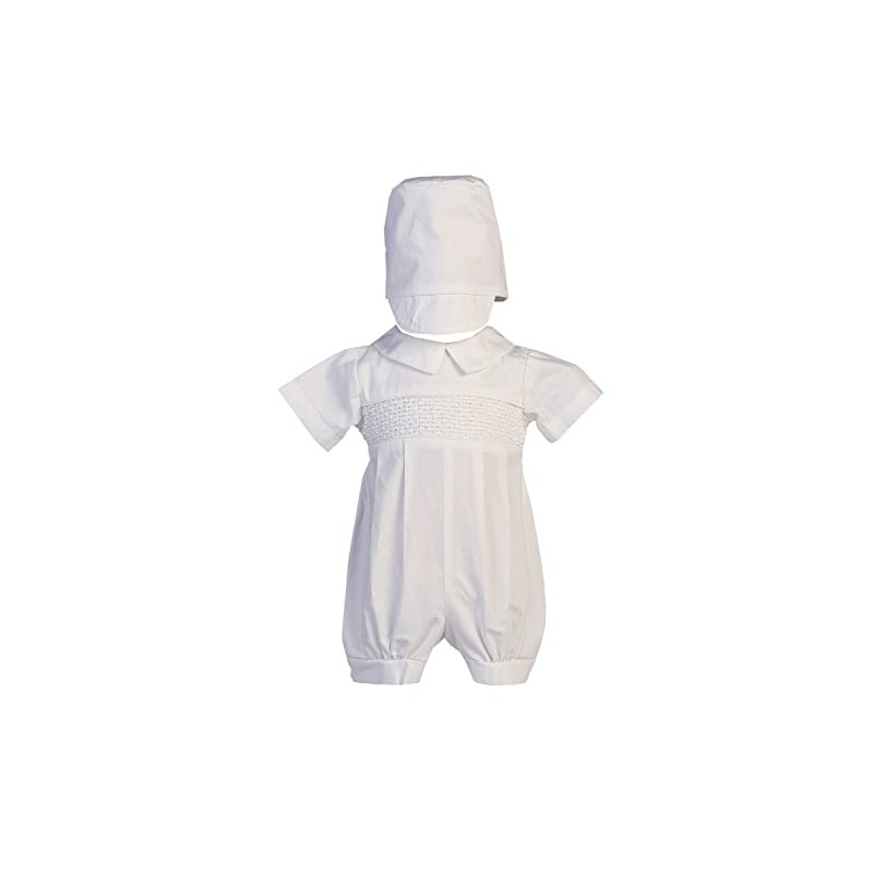 Boy's Smocked Cotton Christening Baptism Romper with Hat Size XL