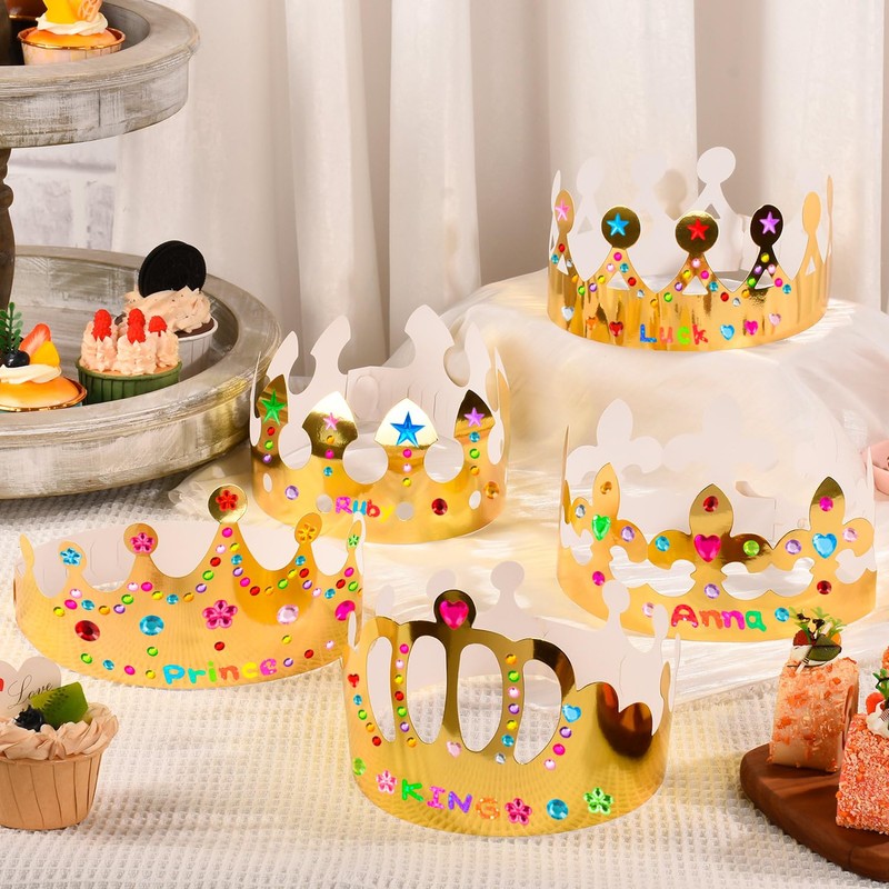 MGZTTHW Gold Paper Crowns, 10pcs Diy Birthday King Crowns Craft