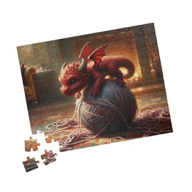 Dragon Lover's Impressionist Puzzle a Baby Dragon Playing with Yarn a unique Jigsaw Puzzle Gift - size: 1014 pcs (Horizontal)