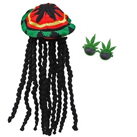 NOVELTY GIANT WWW.NOVELTYGIANT.COM Rasta Dreadlock Reggae Jamaican Rhasta Hat w/ Pot Leaf Sunglasses