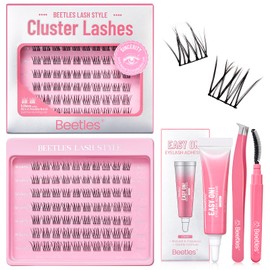 Beetles Lash Clusters Kit Natural Eyelash Clusters Kit 70pcs Individual Lash Extension Kit 10-14mm False Eyelash Extension Kit Lash Clear Adhesive, Brush and Tweezers DIY Lash Kit Sincerity KNS001