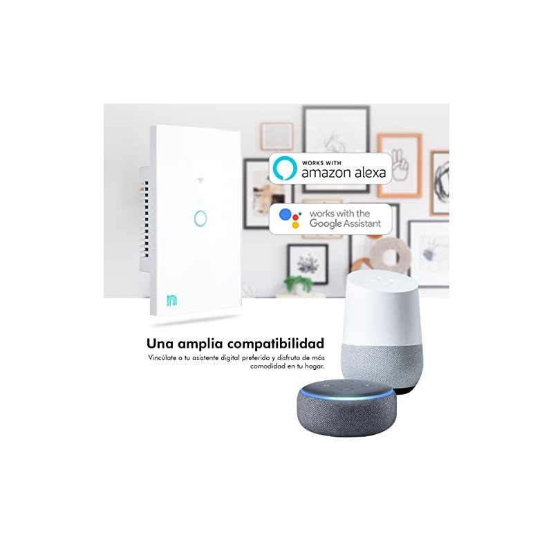 Bunker, Interruptor Inteligente Táctil Wifi, 1 Botón, Blanco