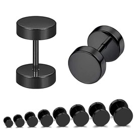 SYEYCW 8 Pairs Black Earrings, Black Stud Earrings, Studs Stainless Steel Earrings, 3mm-10mm Screw Studs Earrings Set, Hypoallergenic Black Earrings Ears Plugs, Black Earrings Set for Men and Women