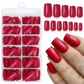 LoveOurHome 240pc Square Press on Nails Medium Fake Nails with Glue & Tabs, Medium Nails Press on Nails Square Acrylic Nails Berry Glue on Nails False Nails Artificial Fingernails Stick on Nails