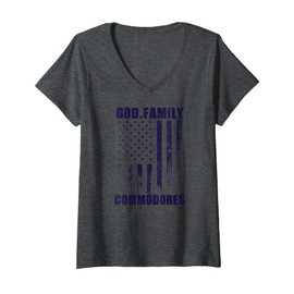 Womens Maury Commodores God. Family. Vintage USA Flag V-Neck T-Shirt