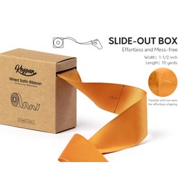 Keypan Orange Satin Ribbon Double-Faced Wired Ribbons for Gift Wrapping Flower Bouquet Bows Wedding Invitation Christmas Decor Crafts 1-1/2 Inch 10 Yards