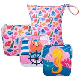 ALVABABY 3pcs Large Baby Swim Diapers with 1pcs Wet Bag Reuseable Washable & Adjustable for Swimming Lesson & Baby Boy and Girl 3ZYKL07