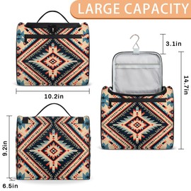 JXDXHCW Toiletry Bag with Hanging Hook Makeup Bag Vintage Bohemian Aztec Ethnic Cosmetic Case Travel Organizer Travel Pouch for Women Men Girls Traveling Wash Bag, Multicolor