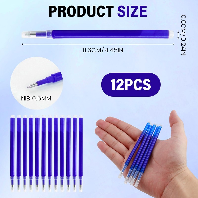 Pack of 12 Blue Erasable Refills 0.5mm High Quality Compatible