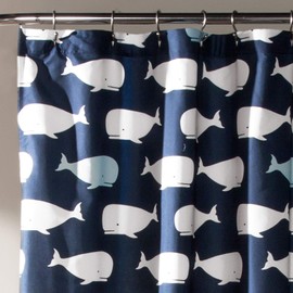 Lush Decor Whale Shower Curtain - Fabric Ocean Fish Animal Print Design for Kids, 72" x 72", Navy