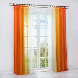 HongYa Pack of 2, Gradient Curtains, Transparent Voile Curtains with Ruffle Tape, H / W, 225 / 140 cm – Orange