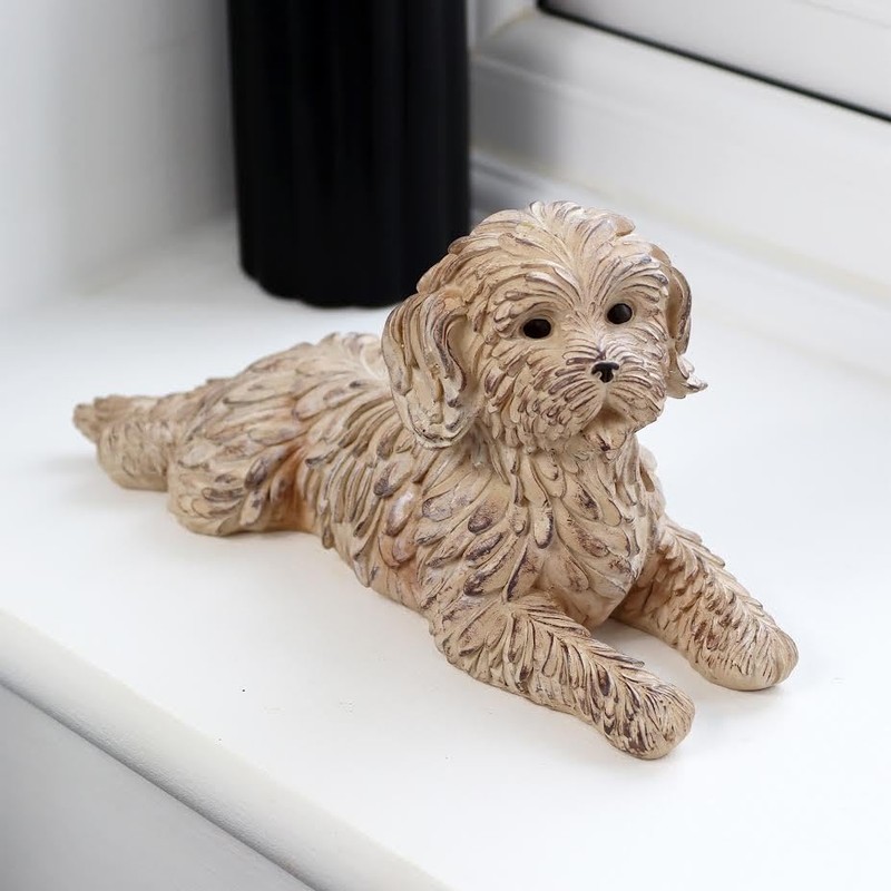 Lying Cockapoo Ornament 22cm Resin Textured Resting Puppy Dog Indoor