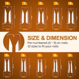 Nicedeco French Nail Tips for Gel Extensions, 500pcs 10 Sizes Half Cover False Nail Tips Fake Nails Press on Nails Acrylic Nail Tips - 015
