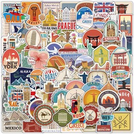 100 Stück Welt Reise Aufkleber, Reise Sticker Set, Vintage Reise Etiketten Aufkleber, Scrapbook Stickers Travel, Vintage Reisekarten Aufkleber, Reiseaufkleber für Laptop Wasserflasche Gepäck