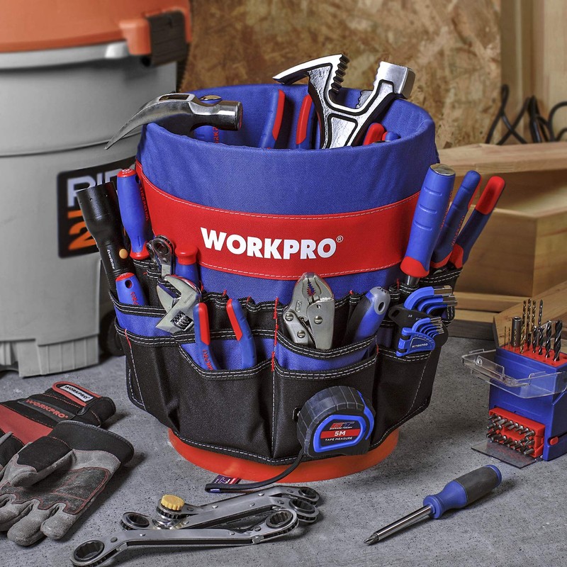 WORKPRO Bucket Tool Organizer with 51 Pockets Fits to 3.5-5