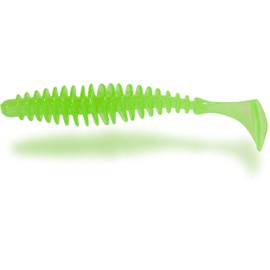 Magic Trout Premium T-Worm Fishing Accessories Trout Fishing Rubber Fish with Paddle Tail, Neon Green, 5.5 cm