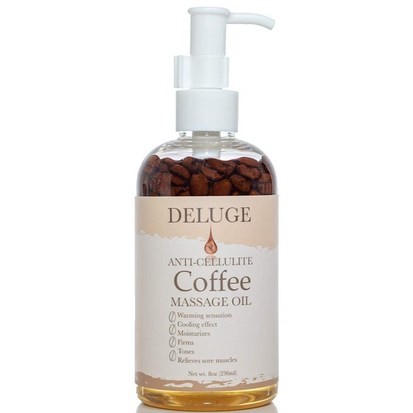 DELUGE Original Massage Oil for Cellulite Treatment, Full Body Spa Relaxation Therapy and Sore Muscles. Targets unwanted Fat Tissue, Helps Firms and Tones Skin 8 Oz