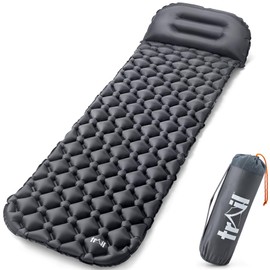 Lightweight Sleeping Mat With Pillow, Ultra Light Inflatable Camping Pad, Outdoor Hiking Backpacking Festival Air Mattress, Waterproof TPU, 190cm x 56cm x 5.5cm, 520g (Black)
