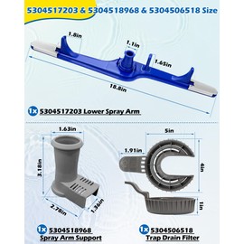 304517203 1545680 Dishwasher Lower Spray Arm Set-Complete with 5304518968 Support & 5304506518 Filter-Compatible with Frigidaire Kenmore 154568002 154414101 154250901 EAP12585623 4840174 154250801