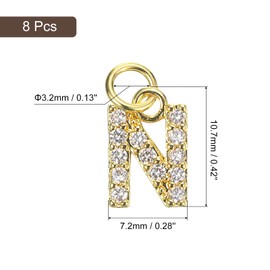 uxcell Rhinestone Letter Charm, 8pcs 3.2mm Copper N Letter Charm Alphabet Pendants for DIY Bracelets Necklace Jewelry Making, Golden