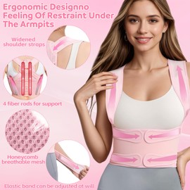 TOSZOLY Back Straightener, Shoulder Strap Posture Correction for Men and Women, Breathable and Adjustable Back Support for Waist for Long Office Work, Study and Sports (Pink, M)