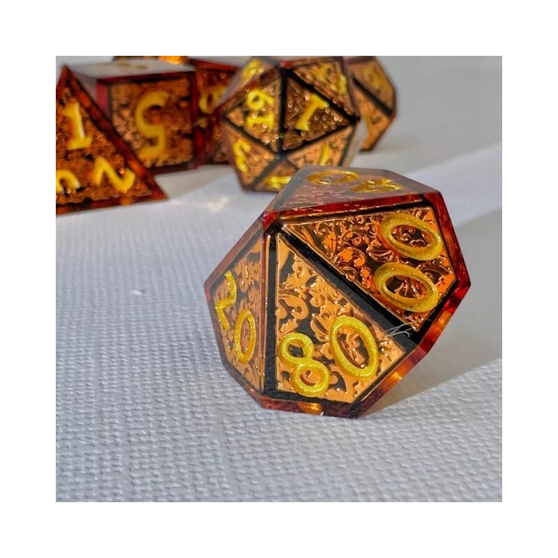 Sage's Arabesque Copper Sharp Edge Resin Polyhedral Dice Set DnD