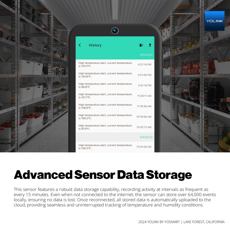 YoLink Indoor Hygrometer Thermometer, 2-Year Data Storage Export, Data loger,
