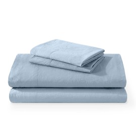Bare Home Ultra Soft Washed Microfiber 4 Piece Sheet Set, Linen-Like Look, Easy Care, Hypoallergenic, Deep Pocket up to 15”, 1 Fitted Sheet, 1 Flat Sheet, 2 Std. Pillowcases (Full, Dusty Blue)