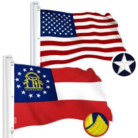 UD_G128 Combo Pack: American USA Flag 5x8 Ft & Georgia Flag 5x8 Ft, Both Embroidered SPUN Polyester, Indoor/Outdoor, Brass Gromm