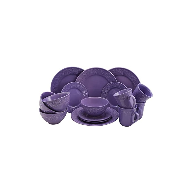 Elama Embossed Stoneware Elegant Round Dinnerware Dish Set, 16 Piece