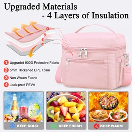 DALINDA Insulated Lunch Bags for Women Men,Reusable Lunch Box Adult Leak-proof Cooler Bag Lightweight Nylon Waterproof LunchBag for Work Travel Picnic (Pink)