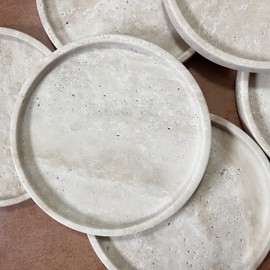 StonePlus Natural Marble Stone Carving 7.9 inches Round Small Tray Jewelry Trinkets Sundries Storage Dish (Beige Travertine)