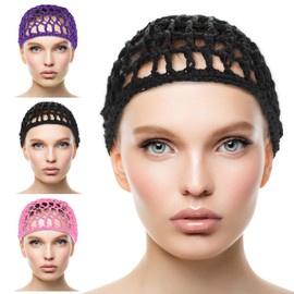 3 Pack Elastic Mesh Crochet Hair Nets Cap For Women Soft Knit Hair Net Breathable Press Hair Wrap For Sleep Snoods Cover Shower Bathing Hairnet Night Sleeping Turban Hairstyle Ornament