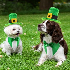 ShuRung St. Patrick’s Day Dog Tuxedo with Green Bowtie Pet Irish Leprechaun Hat with Belt Buckle Dog Patricks Costume Set Lucky Themed Outfits for Cats Puppies Dos （M）
