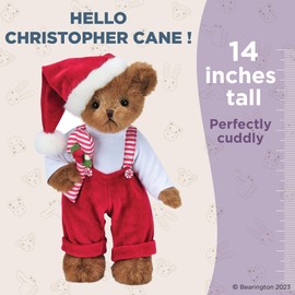 Bearington Christopher Cane Christmas Teddy Bear, 14 Inch Teddy Bear, for Kids