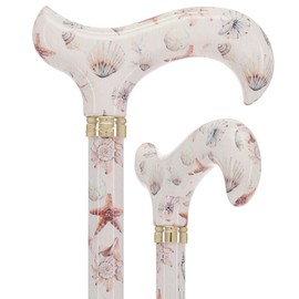 Royal RC Canes Watercolor Seashells Adjustable Designer Derby Cane – Lightweight Aluminum Walking Cane for Men and Women – Stylish HD Patterned Fashion Cane – Cool Adjustable Derby Walking Cane