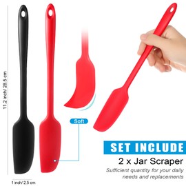 Long Handle Silicone Jar Spatula Non-Stick Rubber Scraper Heat Resistant Spatula Silicone Scraper for Jars, Smoothies, Blenders Cooking Baking Stirring Mixing Tools (2, Red, Black)