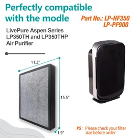 LP350 Replacement HEPA Filter - 2 True HEPA & 8 Pre-Filters Set, Compatible with LivePure LP350TH/LP350THP Air Purifiers, Replaces LP-HF350/LP-PF900