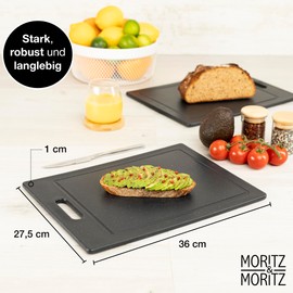 Moritz & Moritz Plastic Chopping Board, 36 x 27.5 cm, BPA-Free, Granite Look Kitchen Board, Cutting Board with Non-Slip Feet, Opening Opening - Chopping Board with Juice Groove