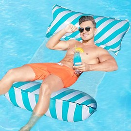 Seasboes Inflatable Water Hammock Swimming Bed 4-in-1 Water Hammock Lounge Chair Pool Lounge Water Hammock Air Mattress Pool Inflatable Hammock for Adults and Children (Blue)