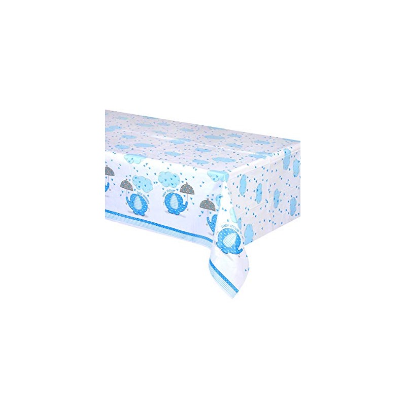 Blue Elephant Boy Baby Shower Plastic Tablecloth, 84" x 54"